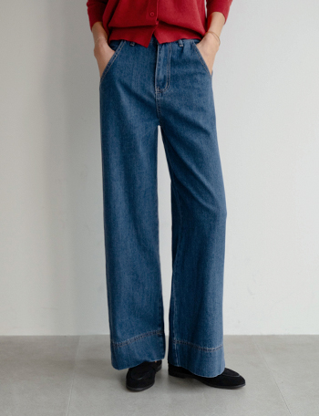 Point Stitch Wide Denim Pants Korea