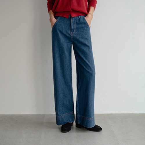 Point Stitch Wide Denim Pants