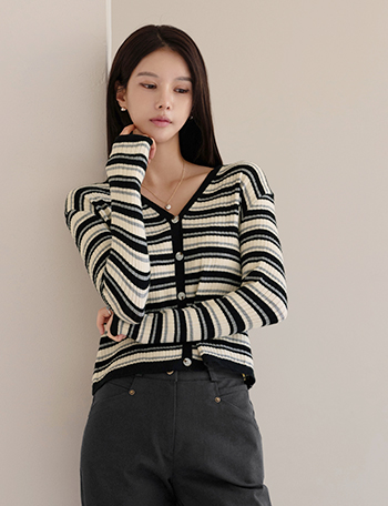 Casual viscose horizontal striped Cardigan Korea