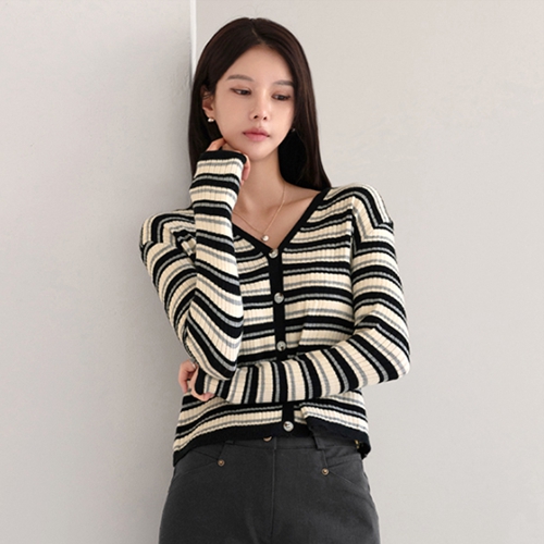 Casual viscose horizontal striped Cardigan