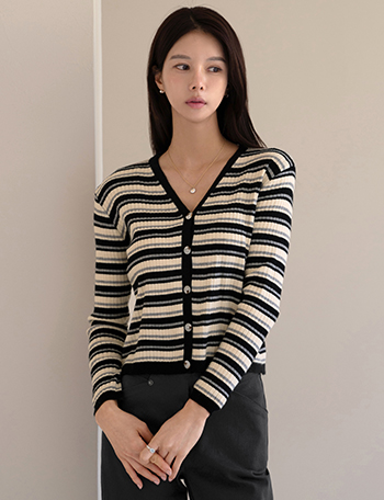 Casual viscose horizontal striped Cardigan Korea