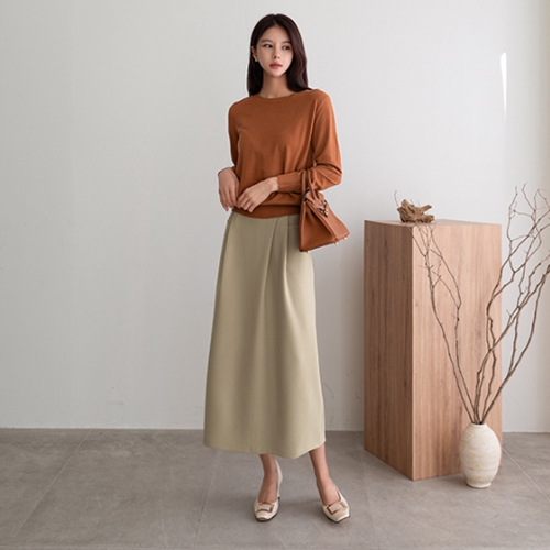 Unbalanced pintuck slit skirt