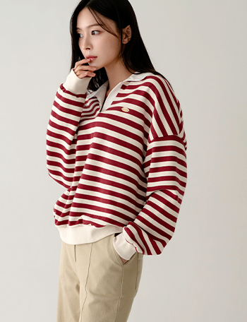 Trendy Stripe Collar sweatshirt Korea