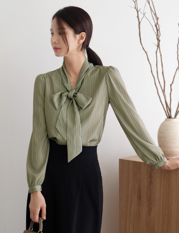 Elle Stripe Tie Blouse Korea