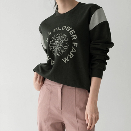 Color Matching Incision Flower Printed sweatshirt