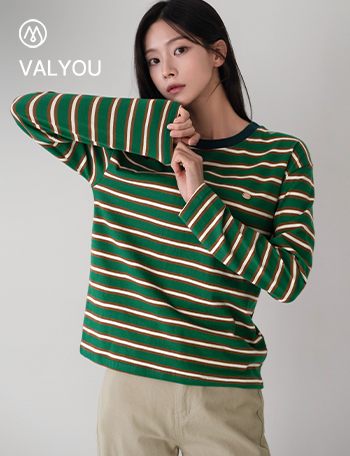 [valyou] Color matching horizontal striped point T-shirt Korea