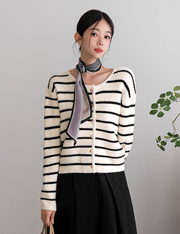 Goldie horizontal striped Cardigan Korea