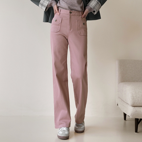 Out-pocket Straight Fit Wide Pants