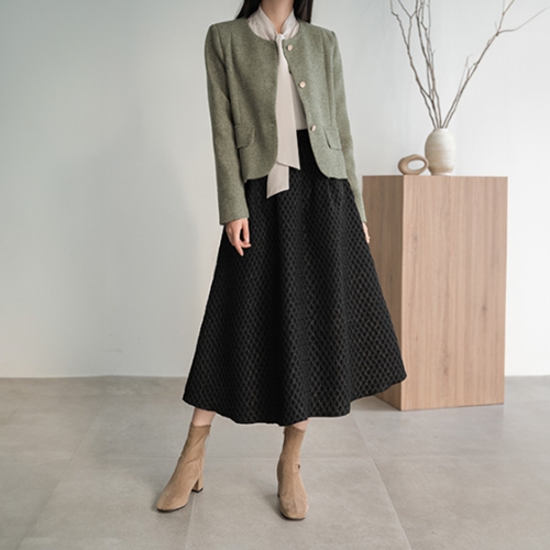 Diamond Embossed Flare Skirt