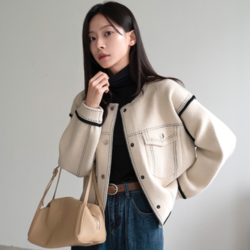 Nature no collar stitch cardigan