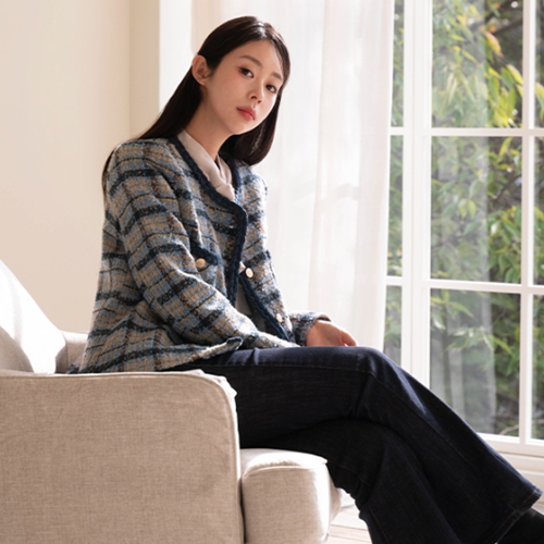 Blue Pointy Wool Tweed Jacket
