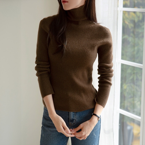 Wool Vivid Corrugated Turtleneck Knitwear