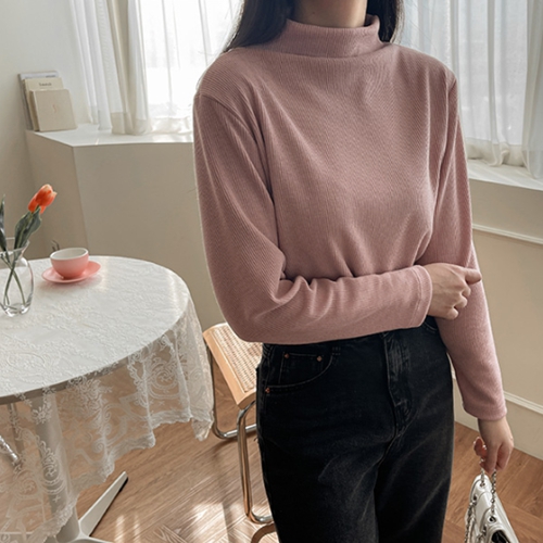 [valyou] Corrugated half-turtleneck spandex T-shirt