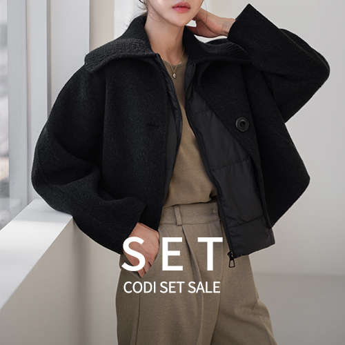 [코디set] [valyou] 울캐시 핸드메이드 No collar Jacket+니트카라 다운 Padding Vest