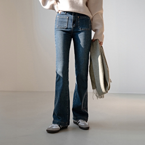 fleece lined front pocket Boot cut Denim Pants