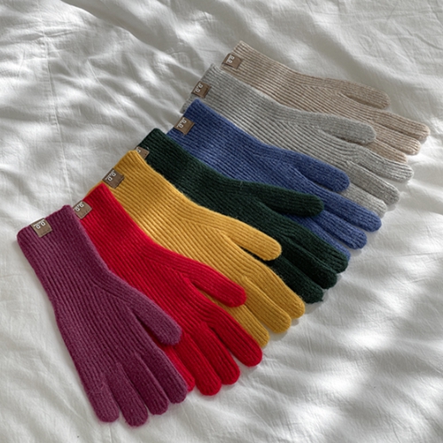 Long Tag Wool Ribbed Gloves