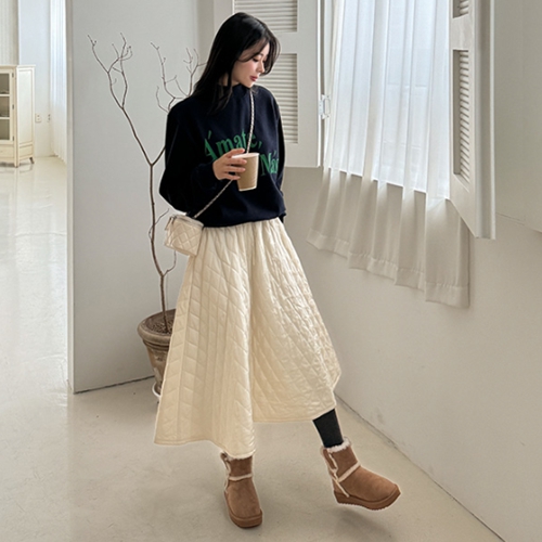 Quilting Banding Long Skirt