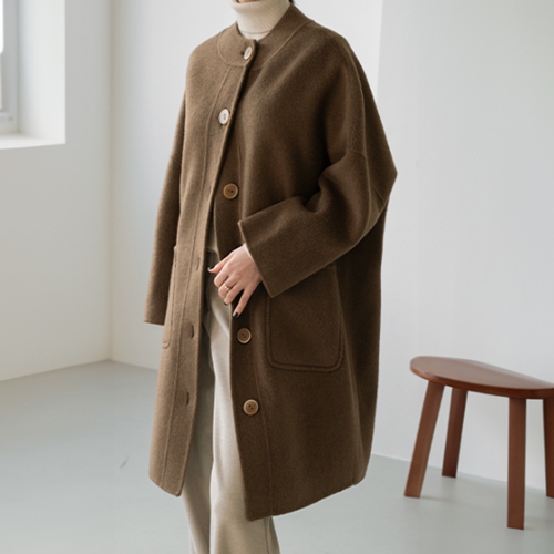 Wool No collar Handmade Long coat