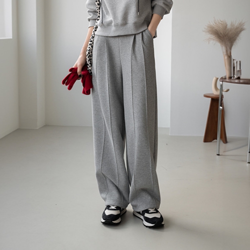 Two-pin tuck cotton daily fleece lined Pants