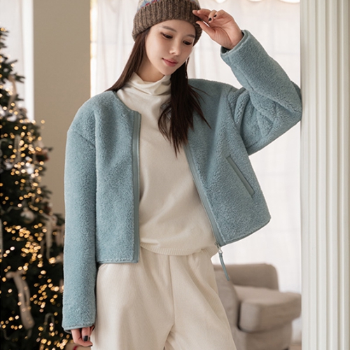No collar Wool Zip up Jacket