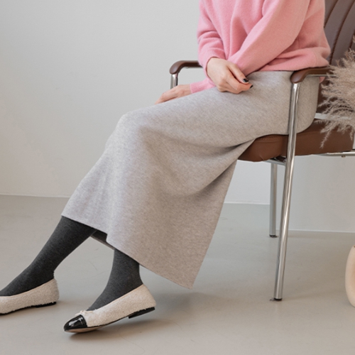 Wool fleece lined Back Slits Knitwear Skirt