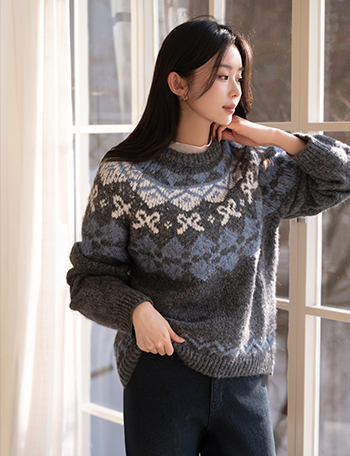 Wool Nordic bowknot Knitwear Korea