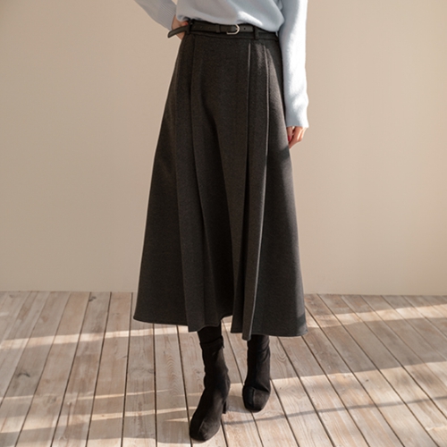 Pleats Back banding Belt Skirt