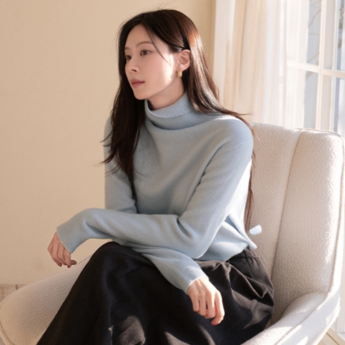 Wool Holgament  Banding Turtleneck Knitwear