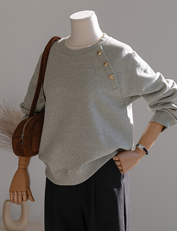 Diagonal Gold Button fleece lined sweatshirt Korea