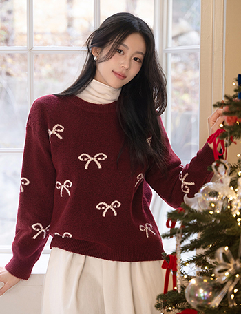 Bell Ribbon Wool pearl Knitwear Korea