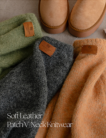 Soft leather patch V-neck knitwear Korea