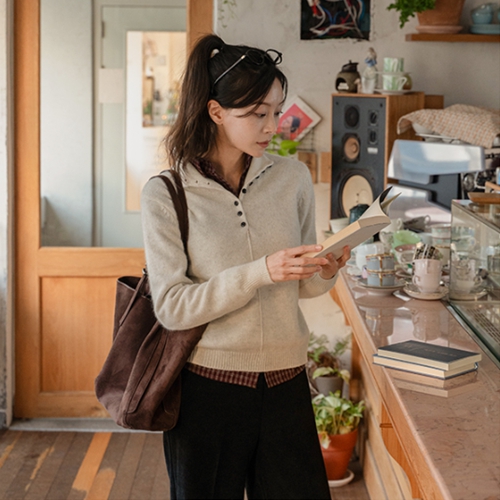 Simple Wool Button Half Turtleneck Knitwear