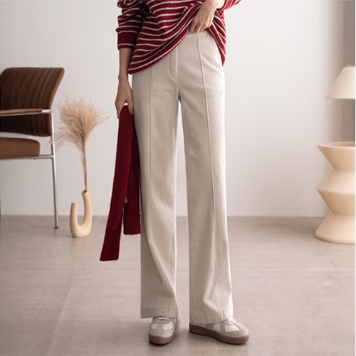 Perfect Corduroy Pants 6ver (fleece lined pintuck semi-wide)