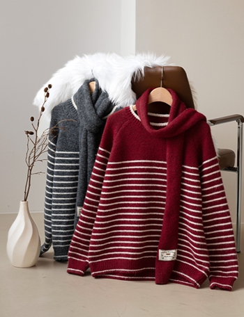 Under horizontal striped muffler Knitwear Korea