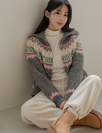 Nordic Collar Zip up Knitwear Korea