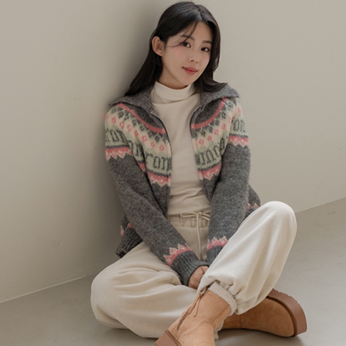 Nordic Collar Zip up Knitwear