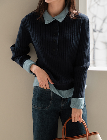Blooming Color matching Collar Knitwear Korea