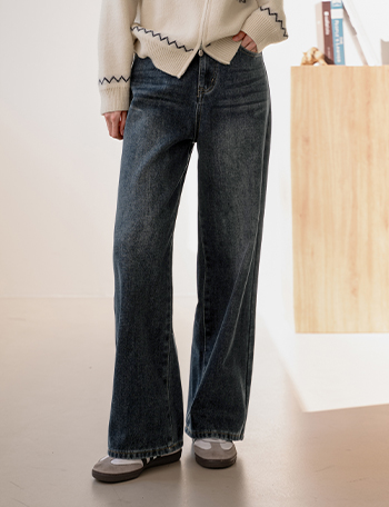Dusty Wide fleece lined Denim Pants Korea