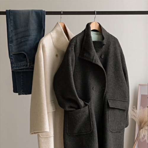 Wool Pocket  Long Handmade Coat