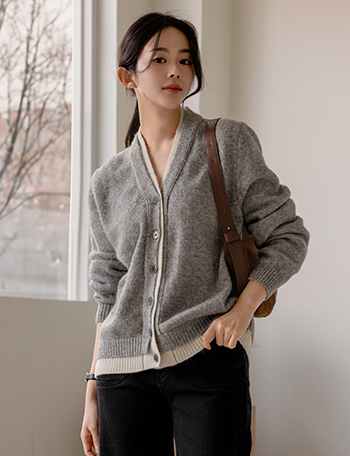 Wool Color Matching Layered Cardigan Korea