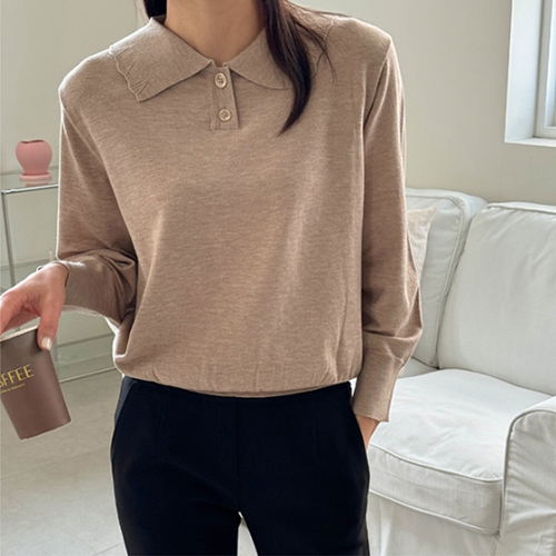 Wool Button key point Collar Knitwear