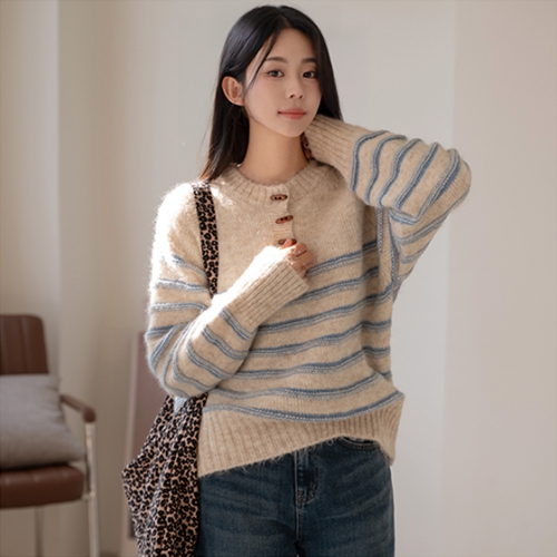 Soybean button horizontal striped Ramswool Knitwear