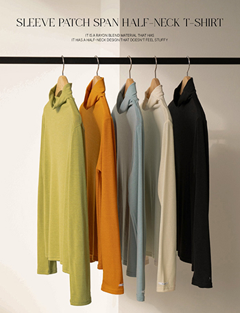 Sleeve Patch Spandex Half-neck T-shirt Korea