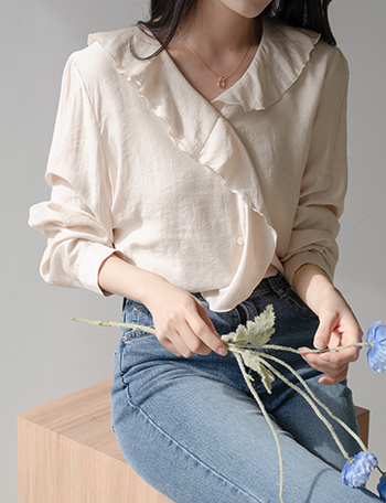 Spring Milk tea Frill Blouse Korea