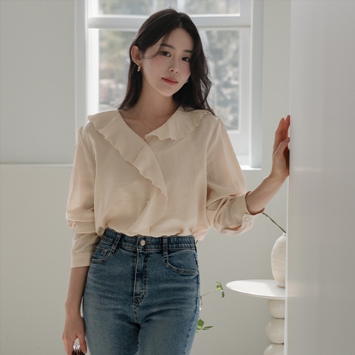 Spring Milk tea Frill Blouse