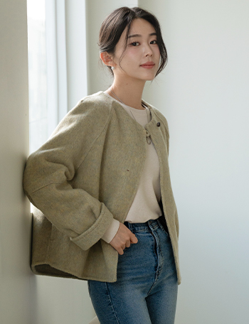 Mohair No collar Handmade Jacket Korea
