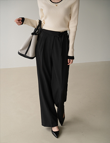 Farb Strap Wide Slacks Korea