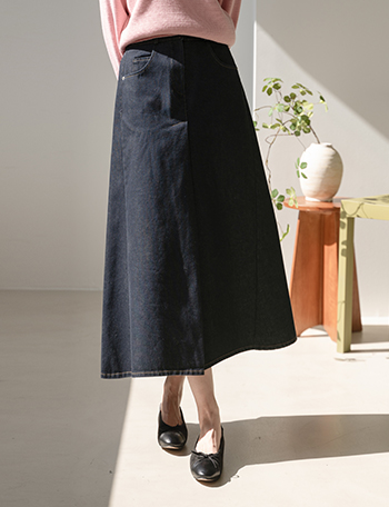 Non-faded Aline Raw Denim Skirt Korea