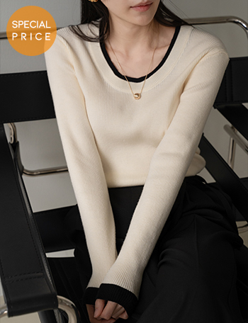 [Special Sale] Bom Bom Color Matching Round Knitwear Korea