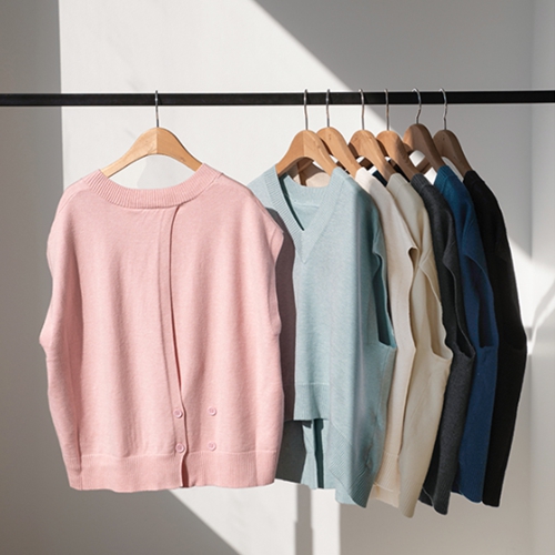 Cashmere Back point V-neck Knit Vest